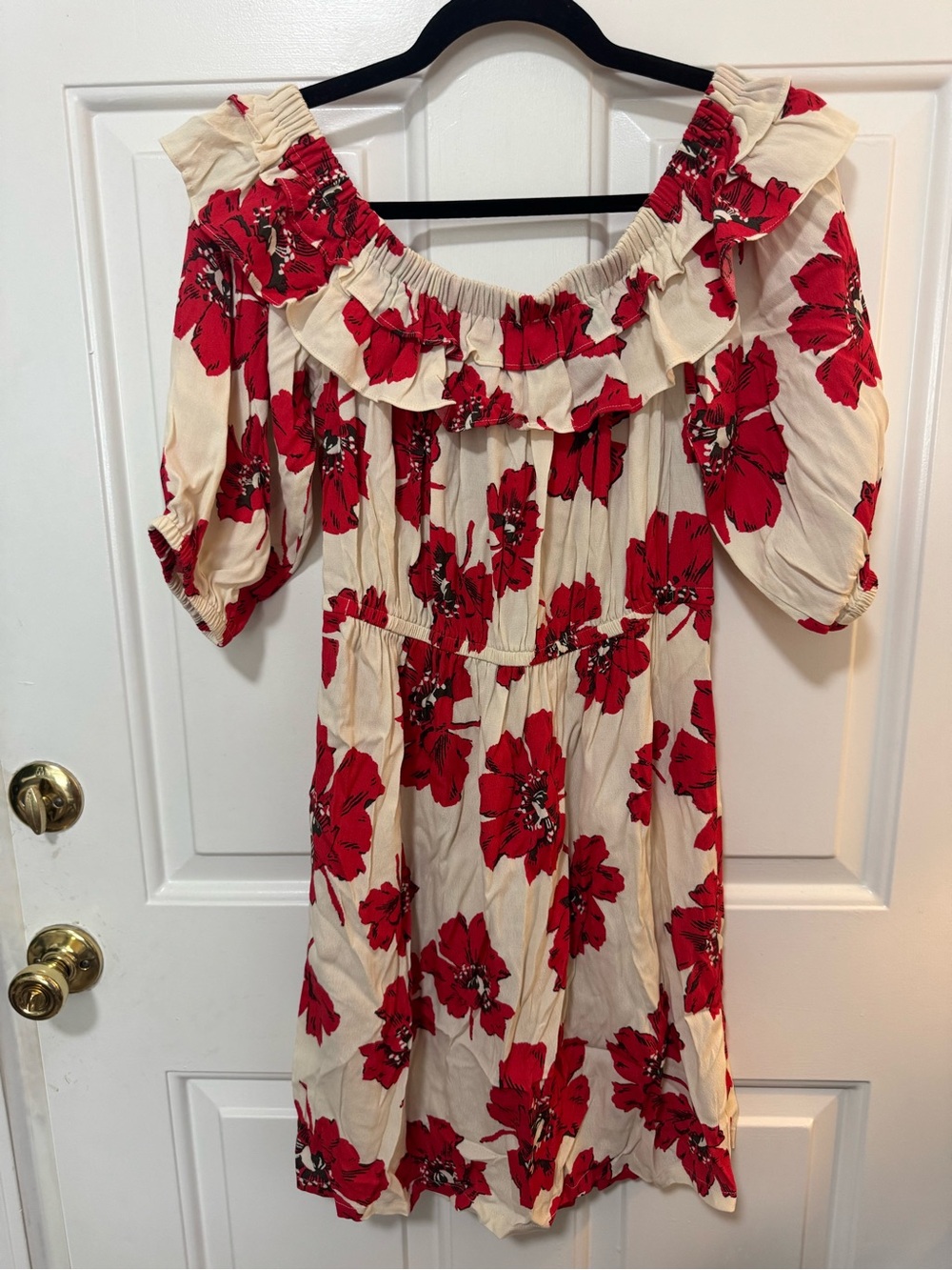 ba&sh Kiara Floral Print Dress Off Shoulder Red Beige Size Small $315 - Picture 8 of 11